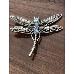 Vintage Brooch Pin Dragonfly Bijouterie Glass Metal